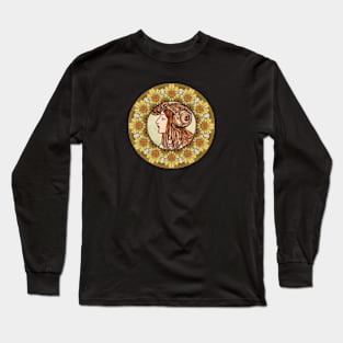 Mucha Flower Wreath Lady 03 Long Sleeve T-Shirt